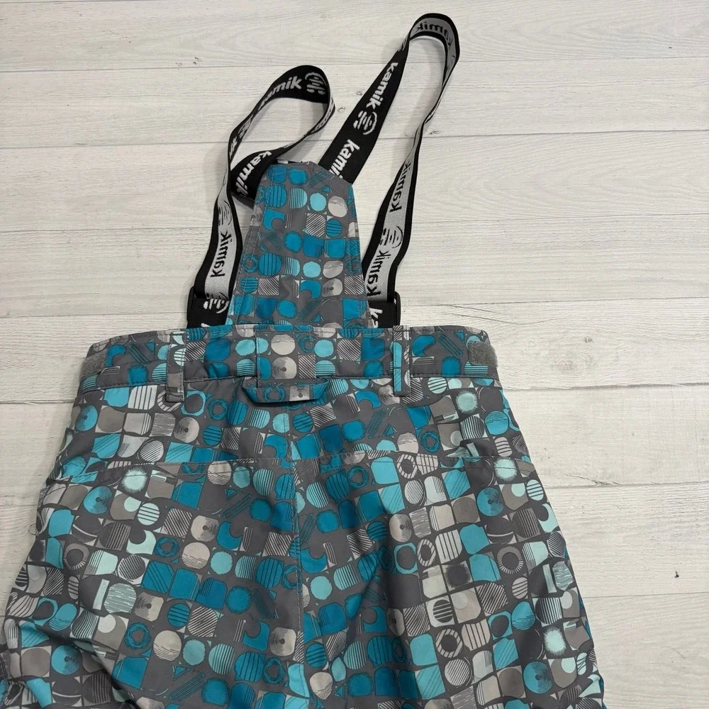 Kamik girls blue and grey‎ patterned snow pants snow bibs size 8
